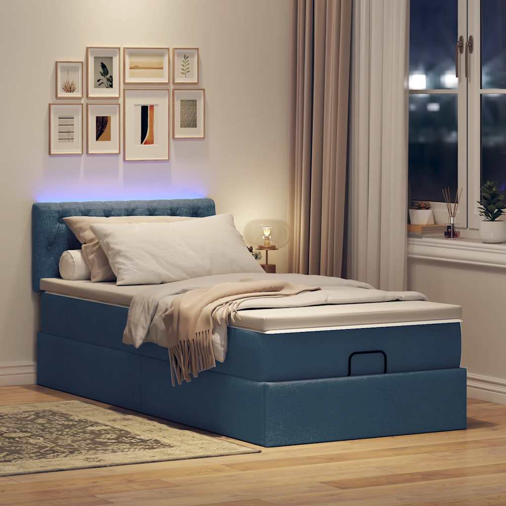 Ottoman bed structure with 90x190 cm v59 blue fabric mattress