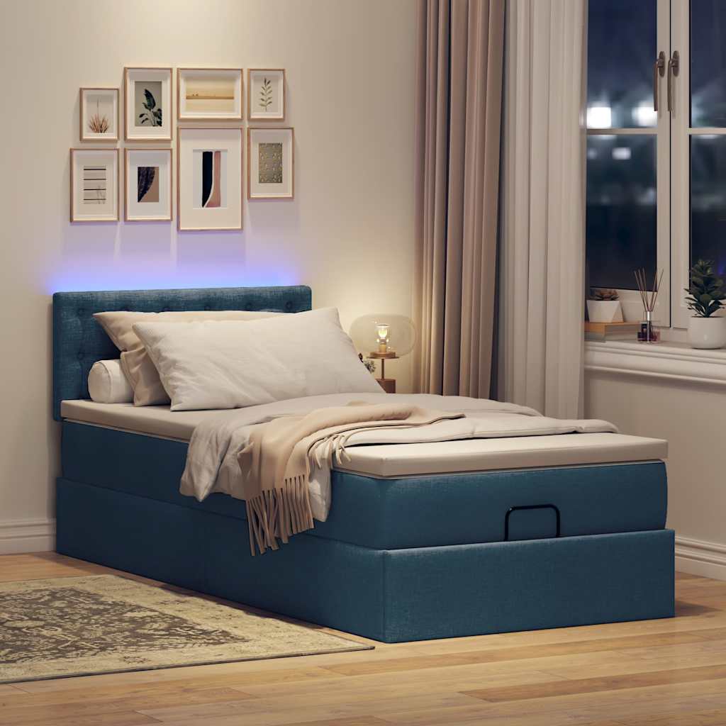 Ottoman bed structure with mattress, blue 90x190 cm