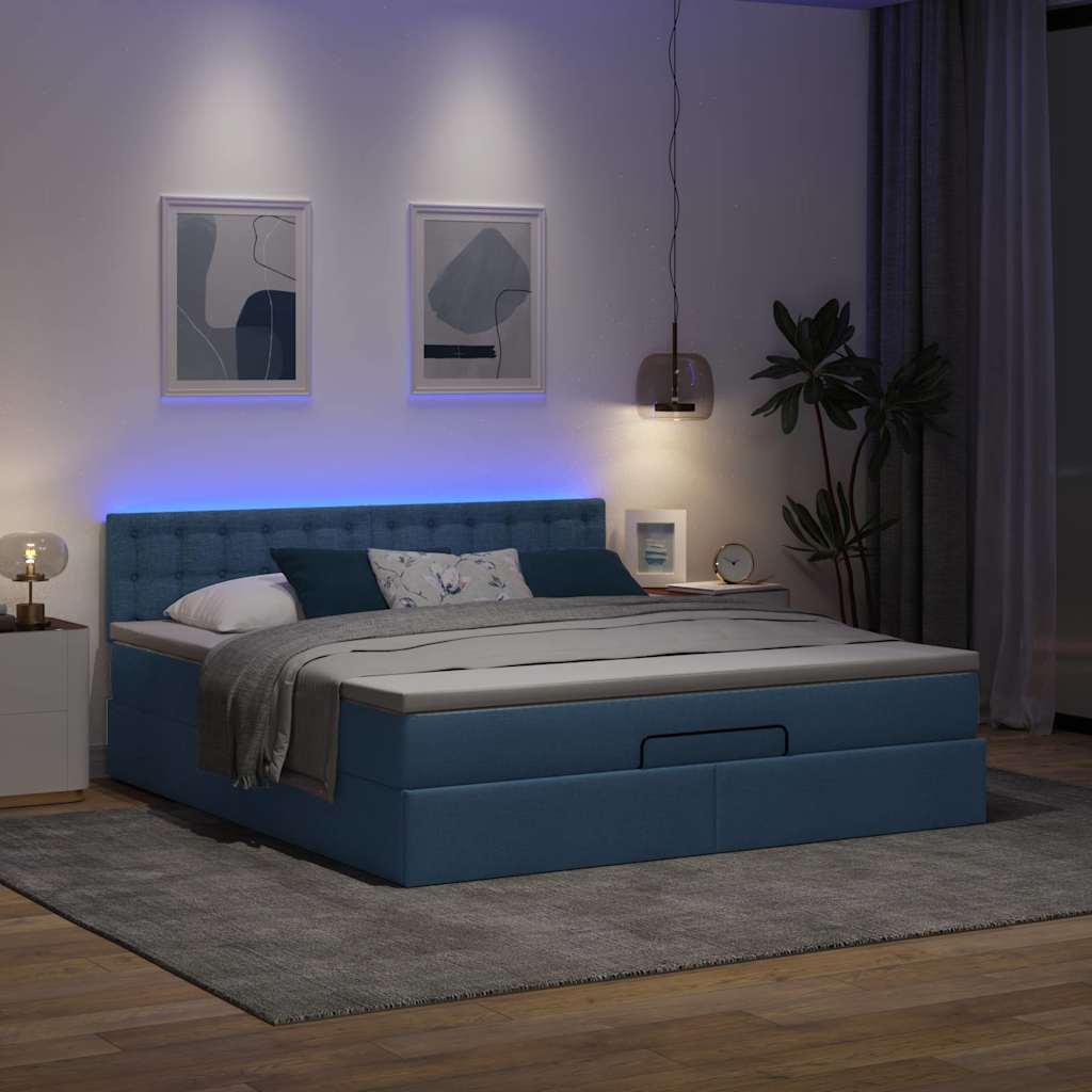 Ottoman bed structure with mattress, blue 180x200cm