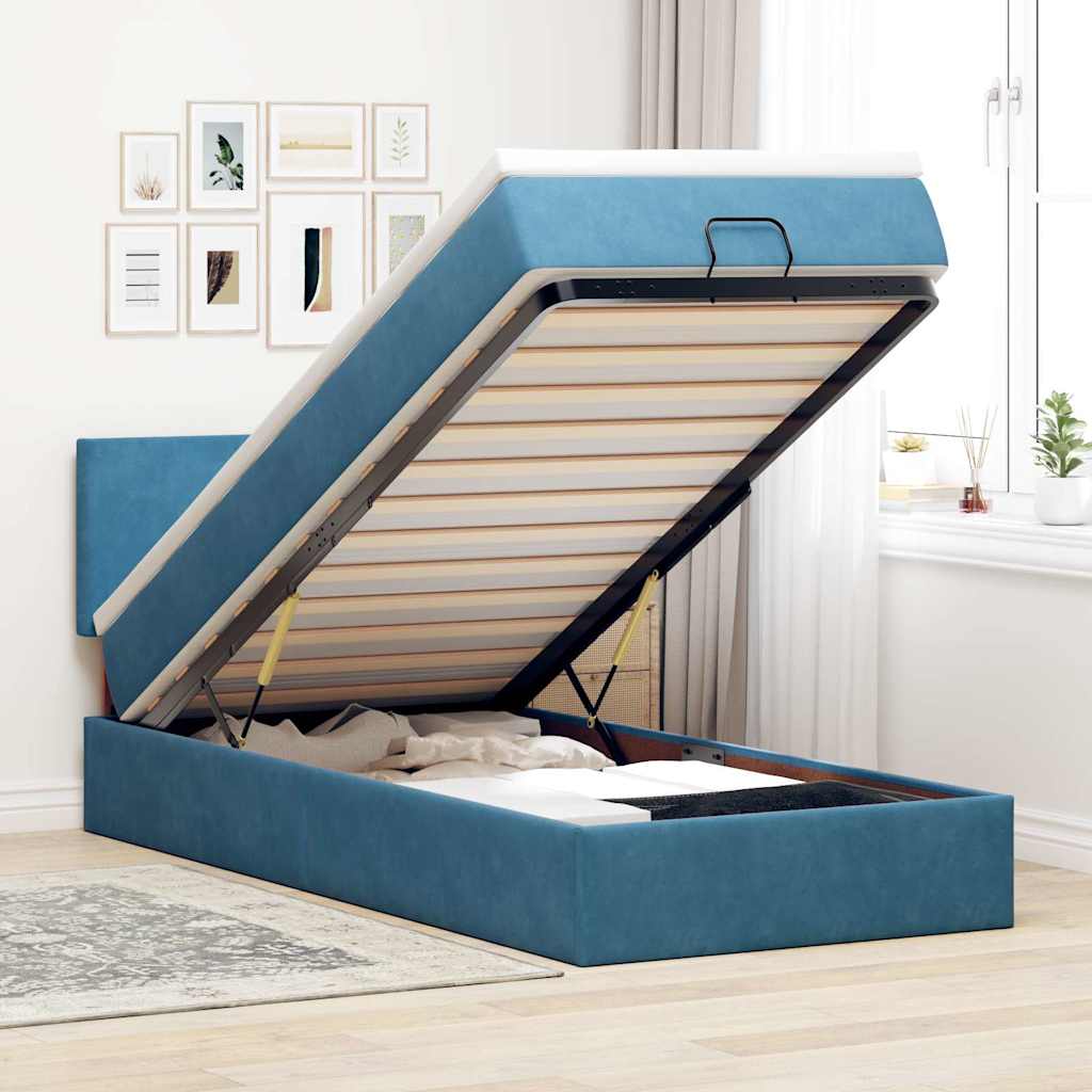 Vetonek Estructura de cama otomana colchón terciopelo azul oscuro