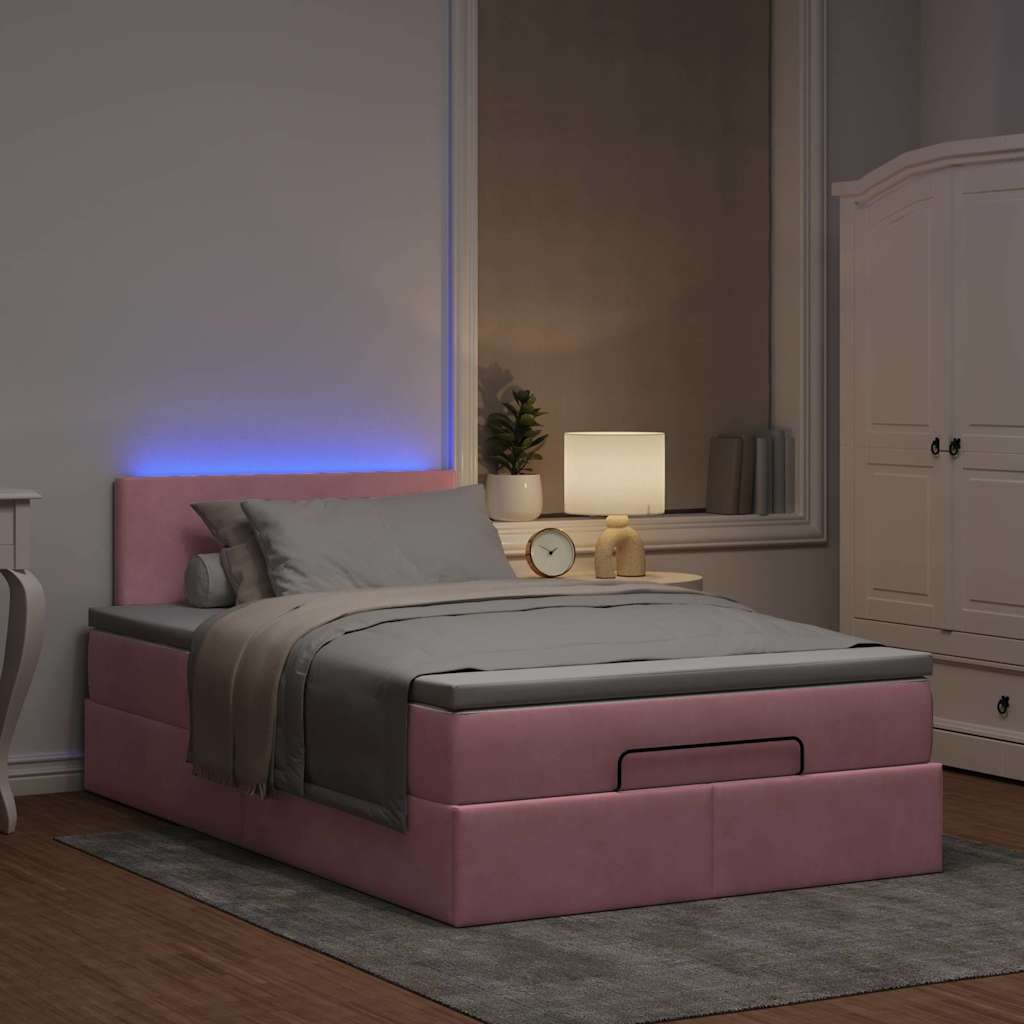 Vetonek Estructura cama otomana con colchón terciopelo rosa 120x190 cm