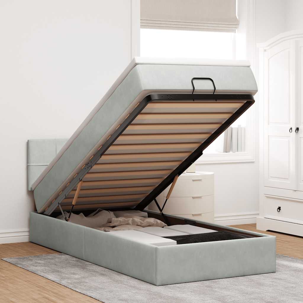 Vetonek Estructura cama otomana colchón terciopelo gris claro 90x190cm