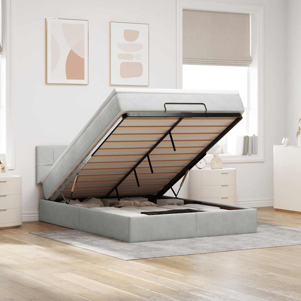 Vetonek Estructura cama otomana colchón terciopelo gris claro 140x190cm