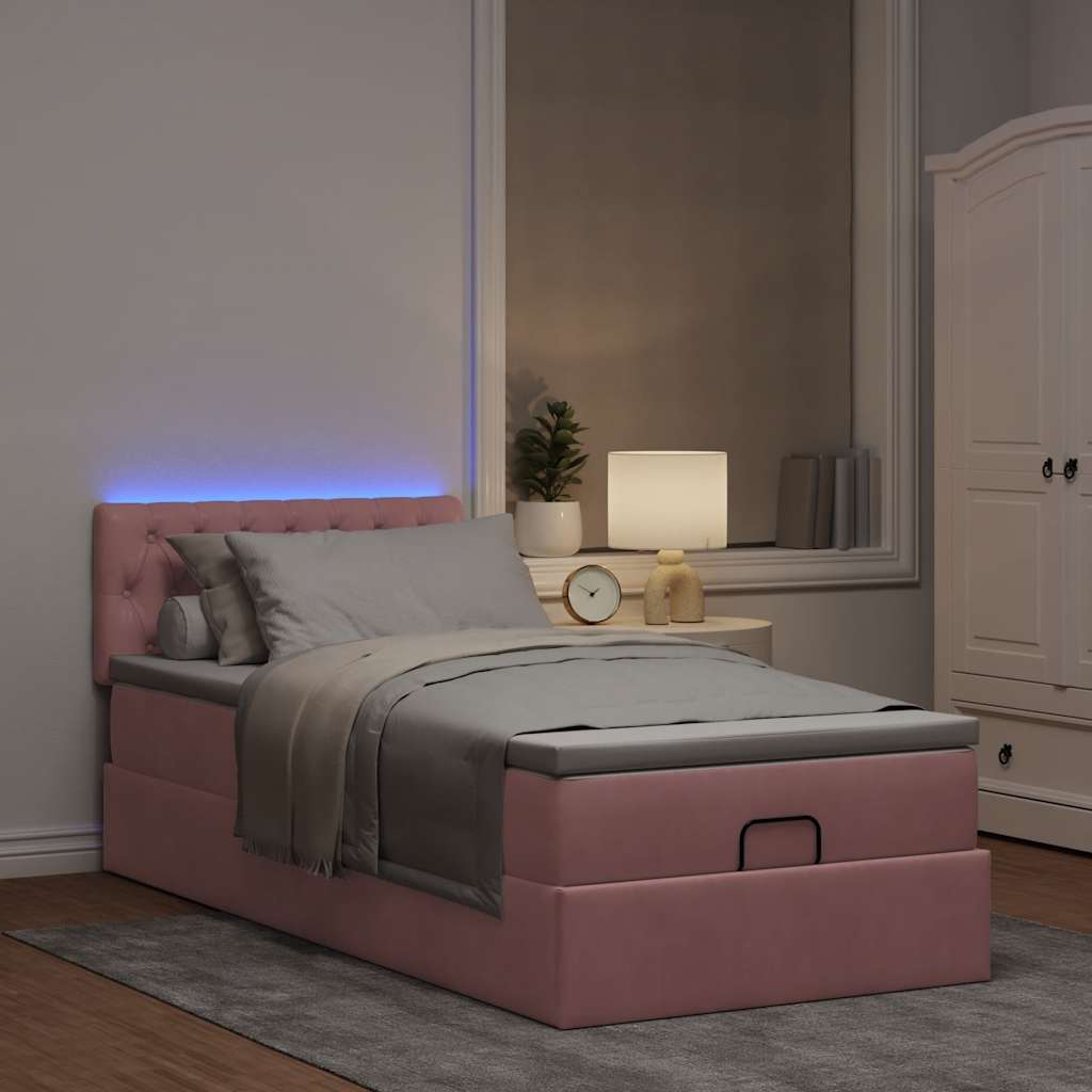 Vetonek Estructura cama otomana con colchón terciopelo rosa 90x190cm