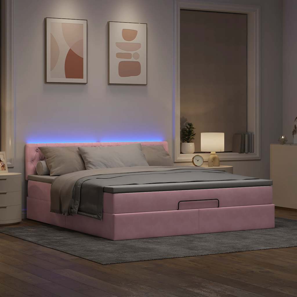 Vetonek Estructura cama otomana con colchón terciopelo rosa 180x200 cm