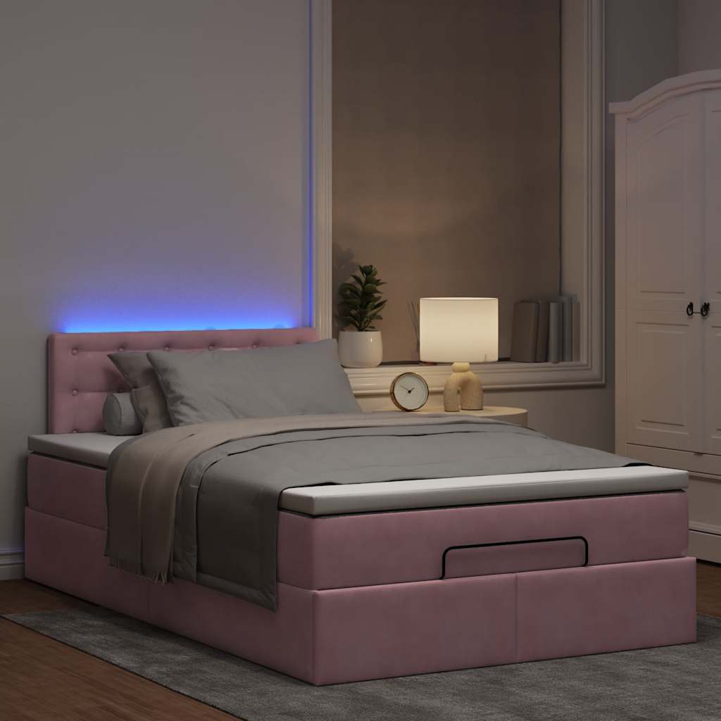 Vetonek Estructura cama otomana con colchón terciopelo rosa 120x190 cm