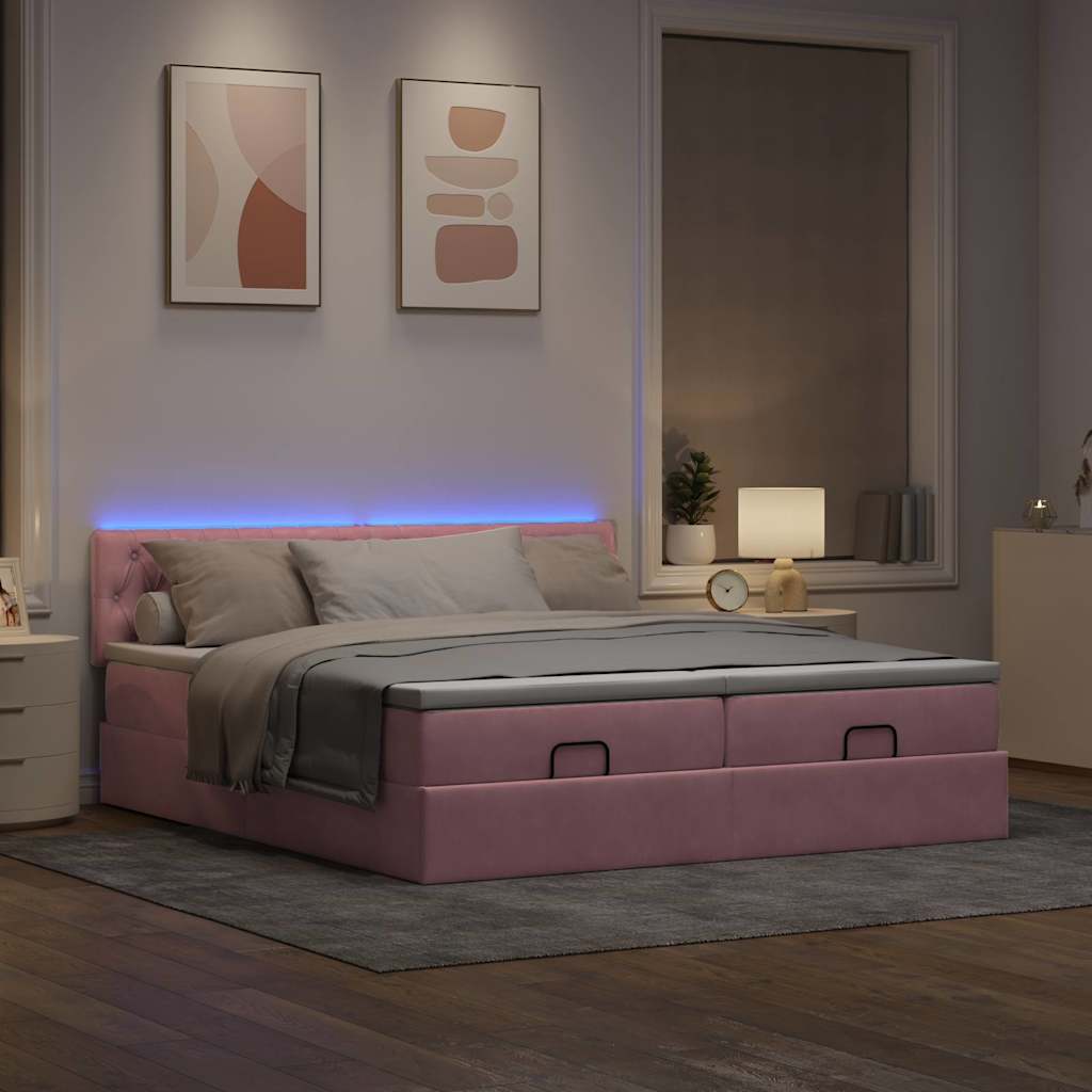 Ottoman Bed Structure Mattresses Pink velvet 180x200cm