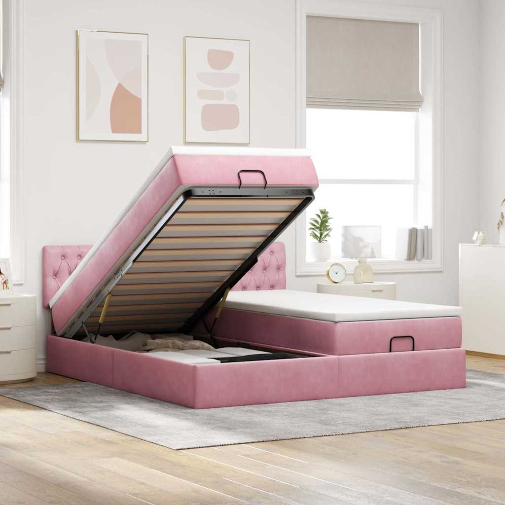 Vetonek Estructura de cama otomana colchones terciopelo rosa 200x200cm