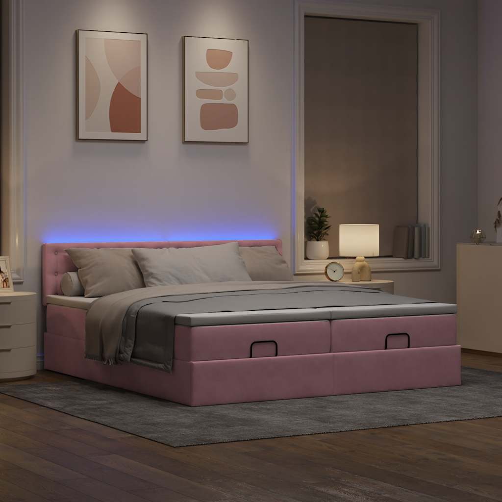 Ottoman Bed Structure Mattresses Pink velvet 180x200cm