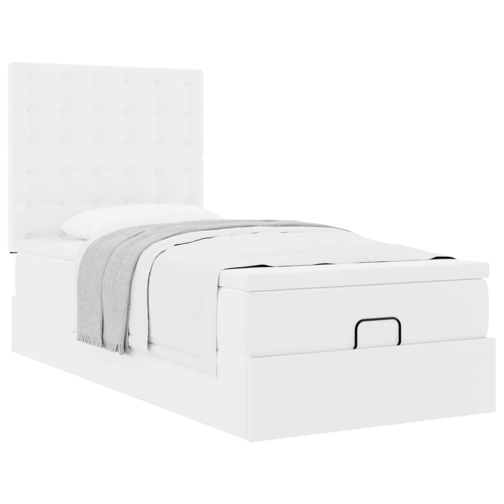 Vetonek Estructura cama otomana colchón cuero sintético blanco 80x200cm