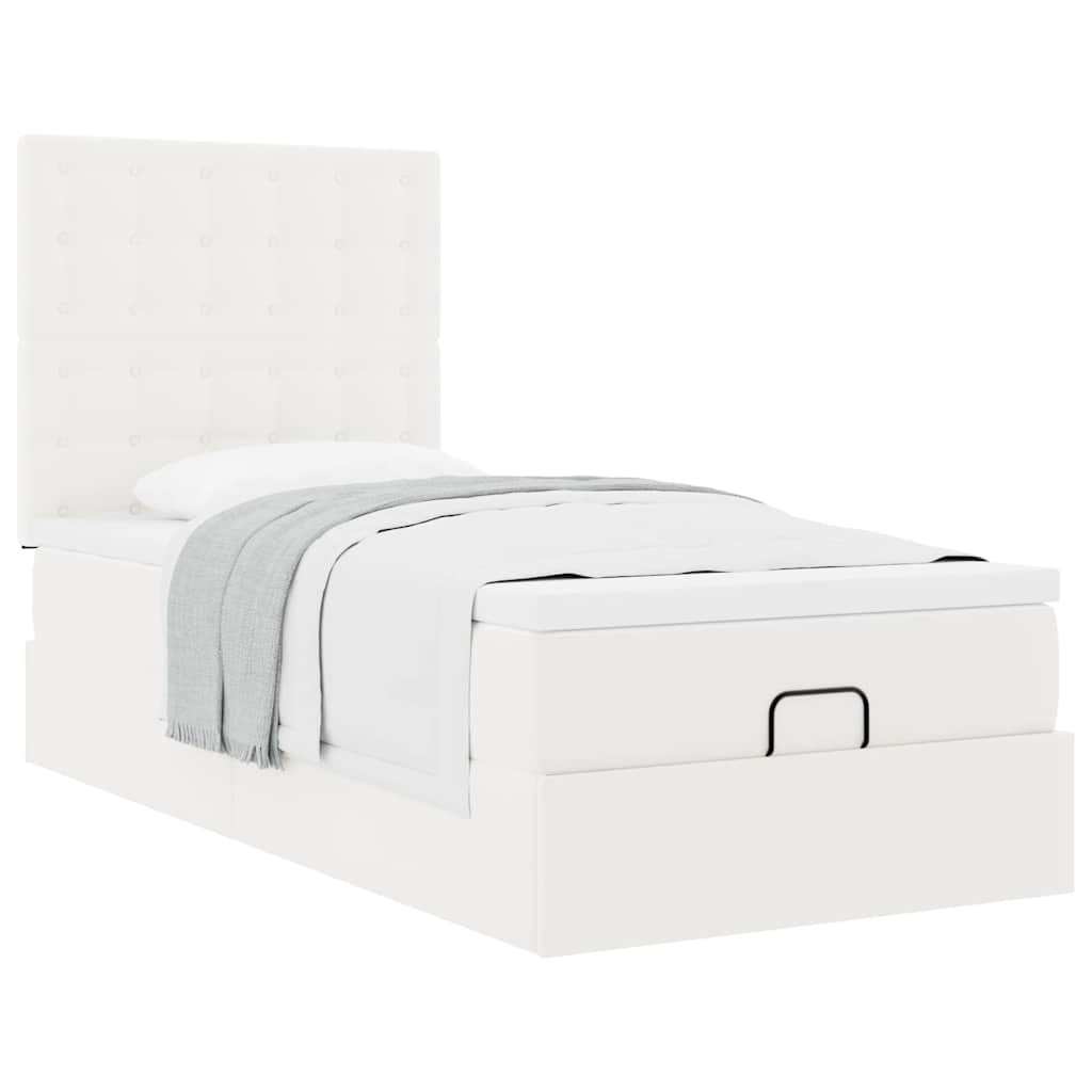 Vetonek Estructura cama otomana colchón cuero sintético blanco 90x190cm