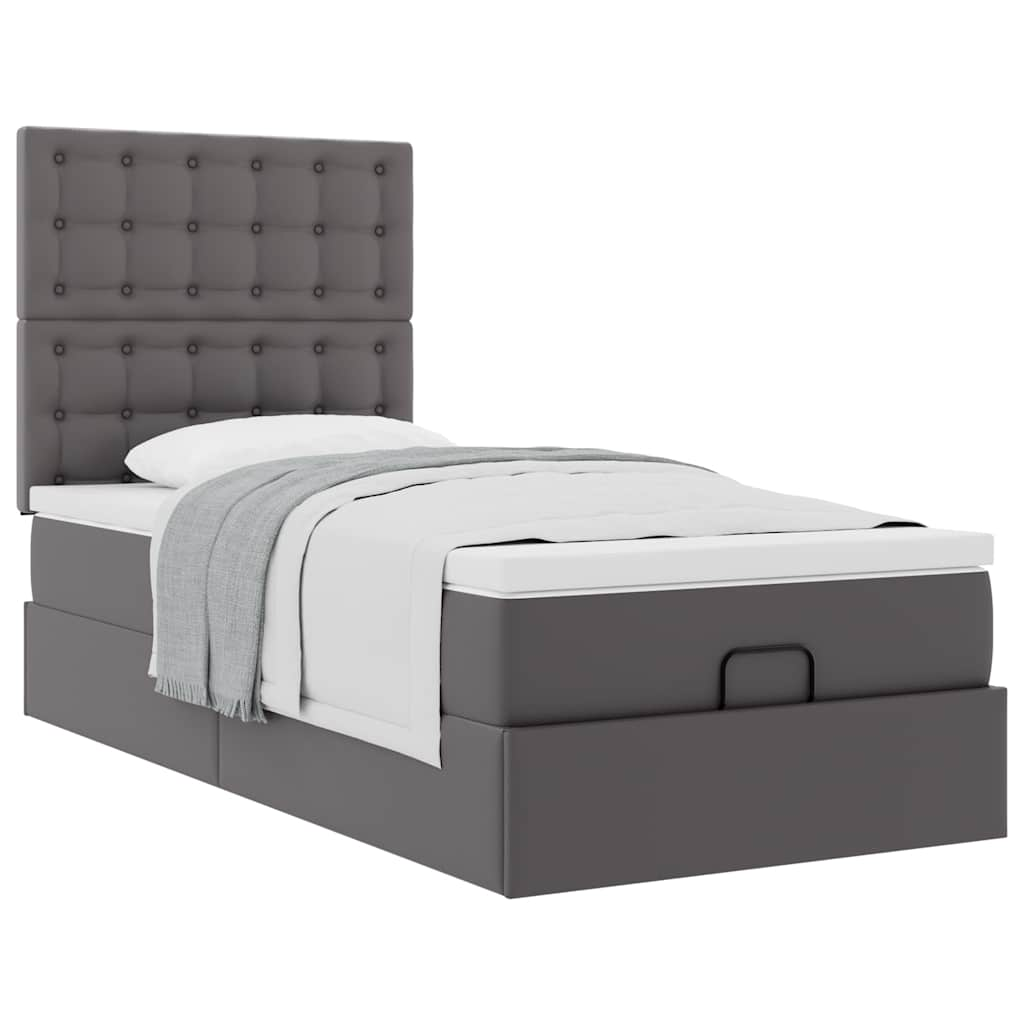 Vetonek Estructura cama otomana colchón cuero sintético gris 90x190 cm