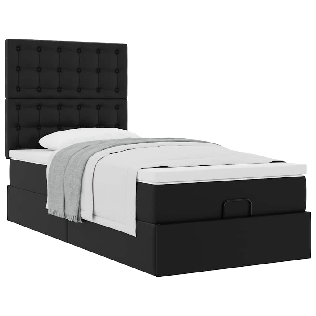 Vetonek Estructura cama otomana colchón cuero sintético negro 90x200 cm