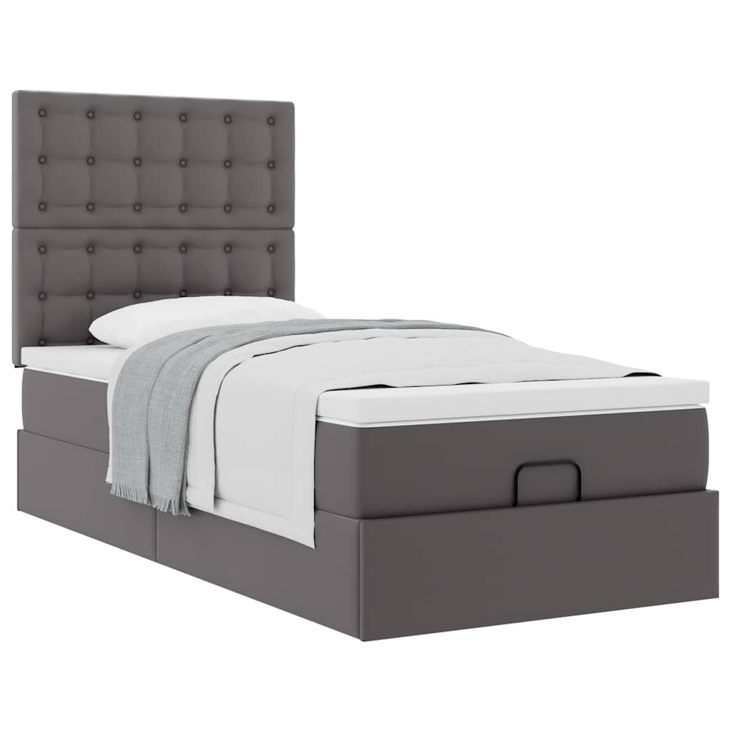 Vetonek Estructura cama otomana colchón cuero sintético gris 90x200 cm