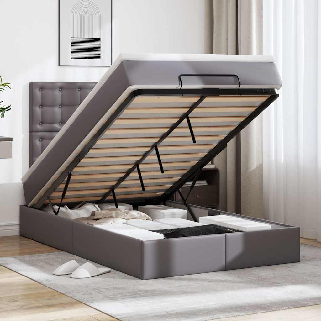 Vetonek Estructura cama otomana colchón gris 120x190 cm cuero sintético