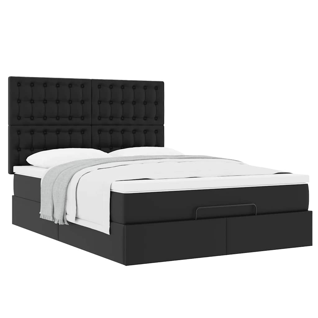 Vetonek Estructura cama otomana colchón cuero sintético negro 140x190cm