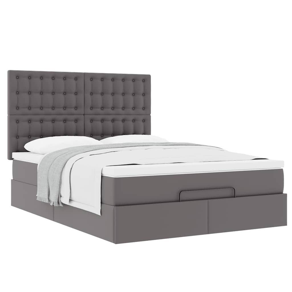 Vetonek Estructura cama otomana colchón gris 140x190cm cuero sintético