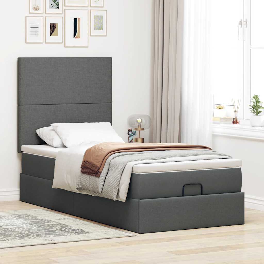 Structure de lit otomane 80x200cm matelas en tissu gris foncé