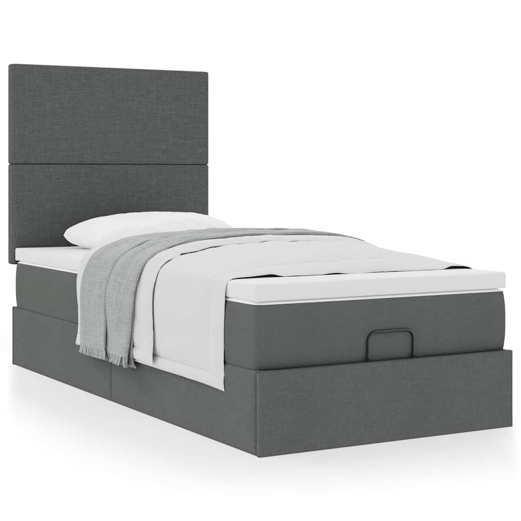 Vetonek Estructura cama otomana colchón tela gris oscuro 90x190cm