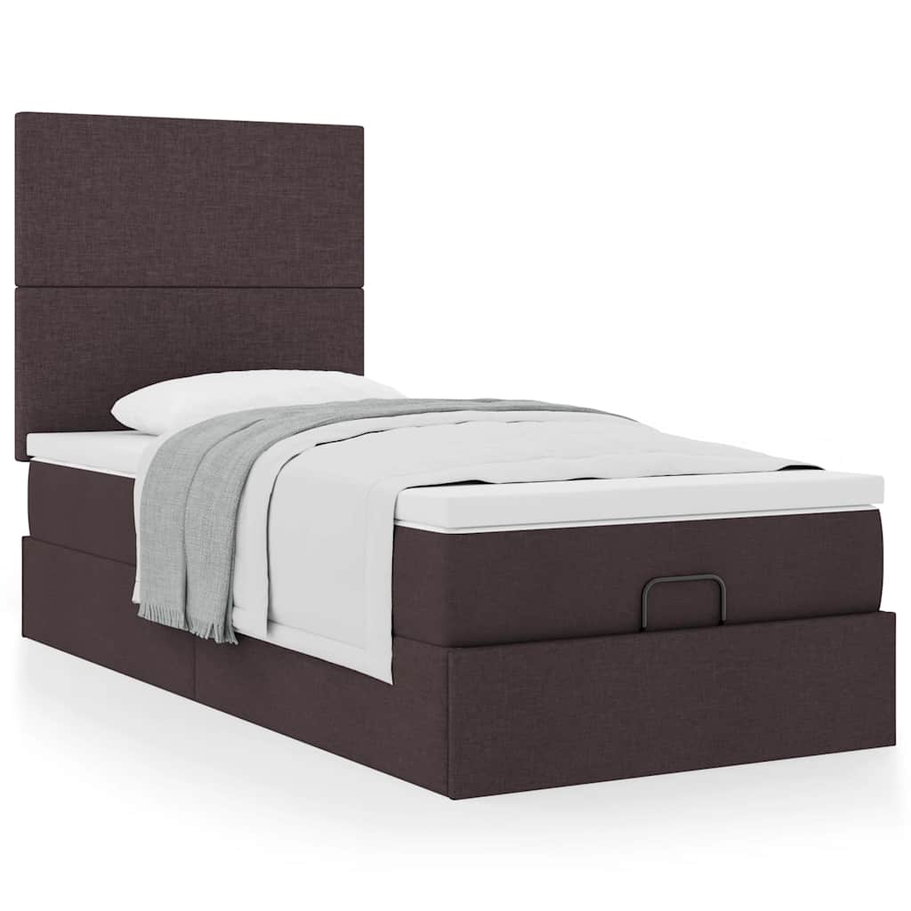 Vetonek Estructura cama otomana colchón tela marrón oscuro 90x190 cm