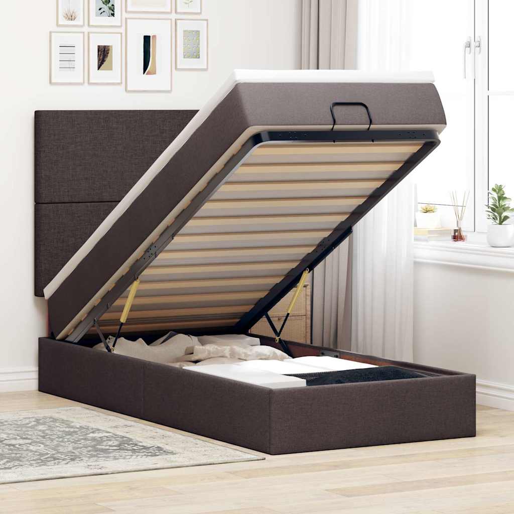 Vetonek Estructura cama otomana colchón tela marrón oscuro 90x190 cm