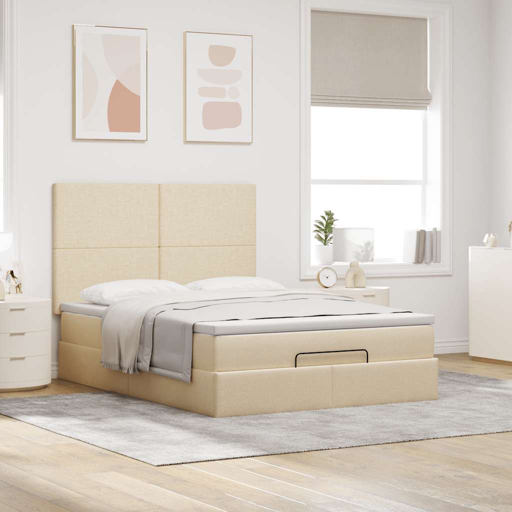 Estructura de cama otomana con colchón, crema 140x200cm