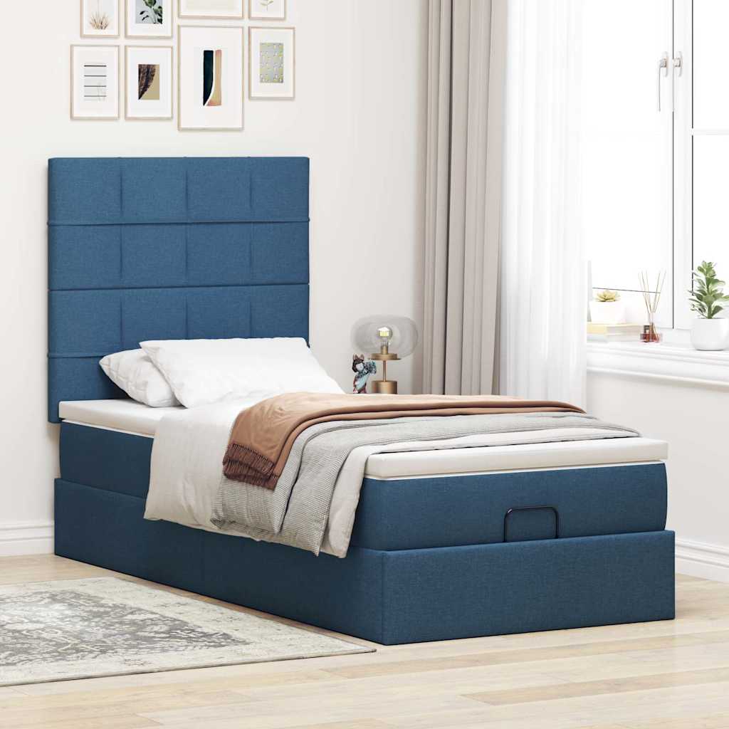 Ottoman bed structure with mattress, blue 90x190 cm