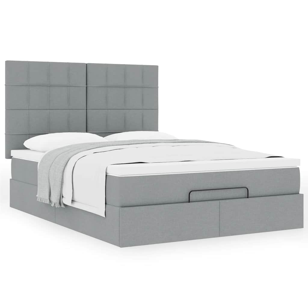 Vetonek Estructura cama otomana con colchón tela gris claro 140x190 cm