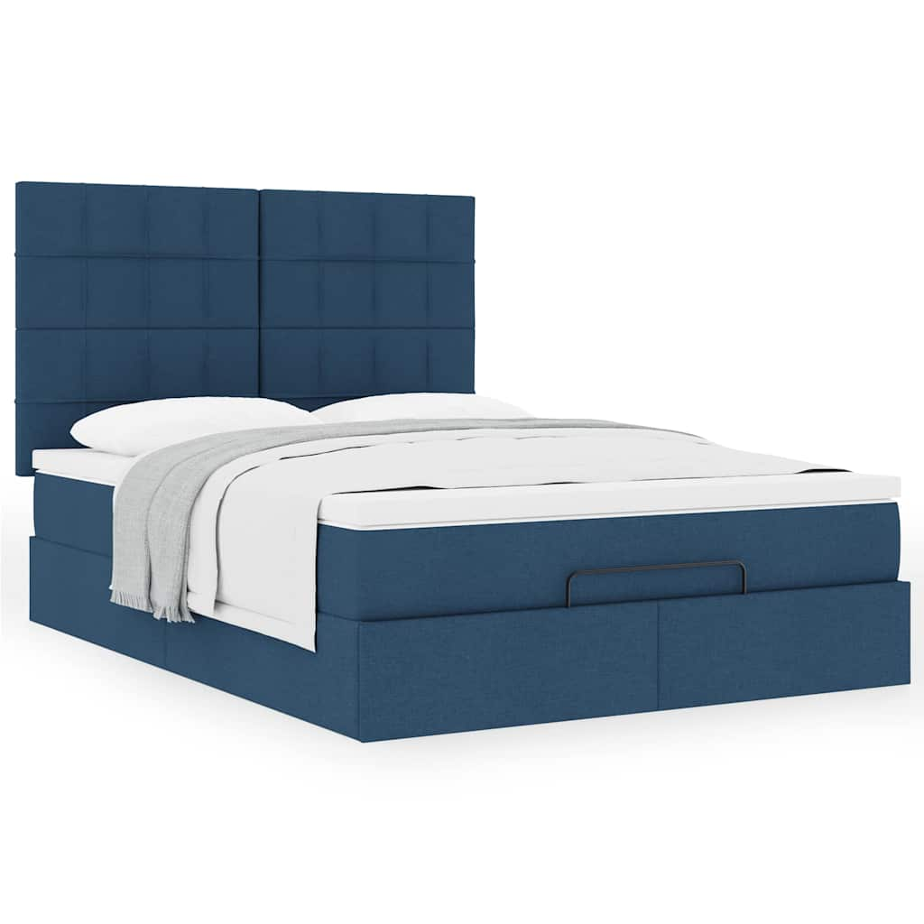 Vetonek Estructura de cama otomana con colchón tela azul 140x190cm