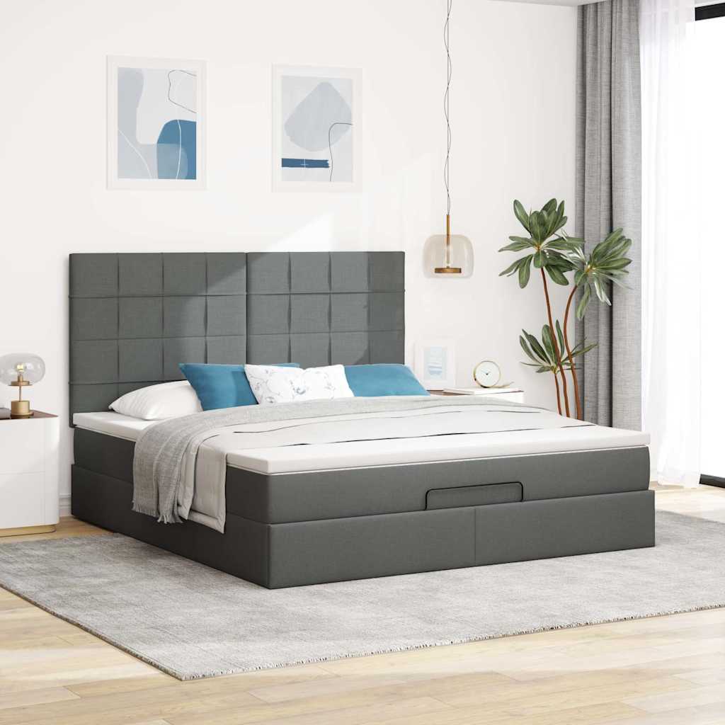 Struttura del letto otoman Matro in tessuto grigio scuro 160x200 cm