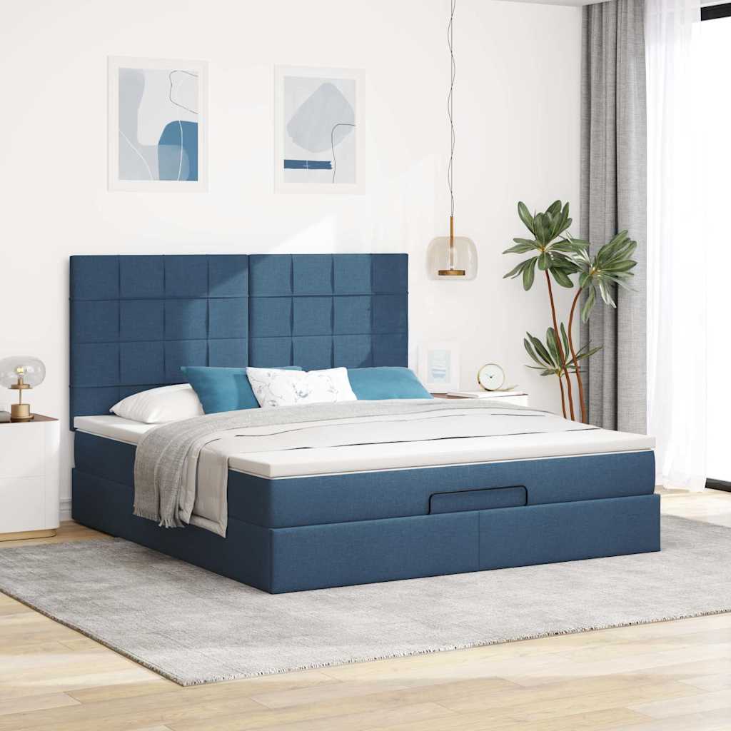 Ottoman bed structure with mattress, blue 180x200cm