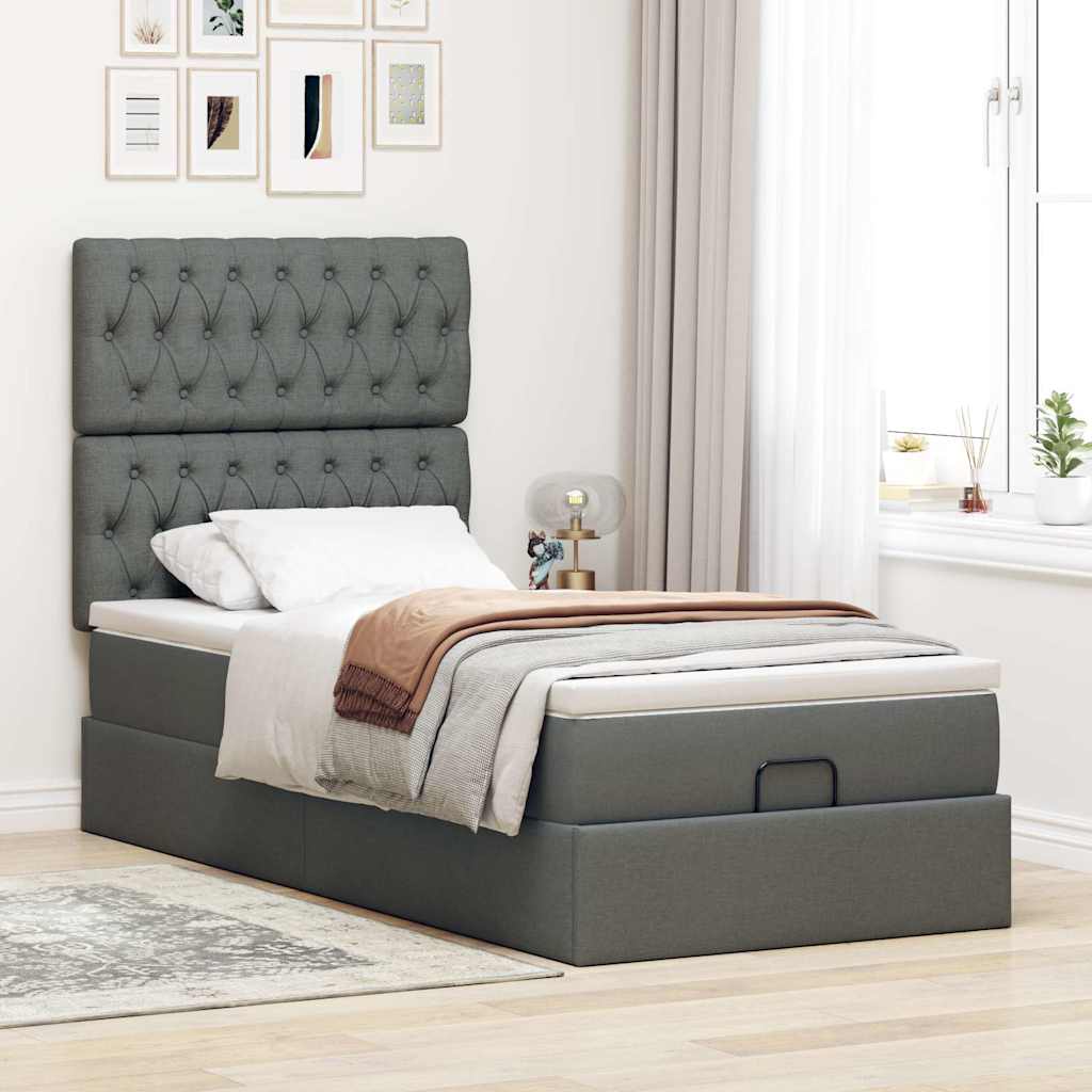 Structure de lit otomane 80x200cm matelas en tissu gris foncé