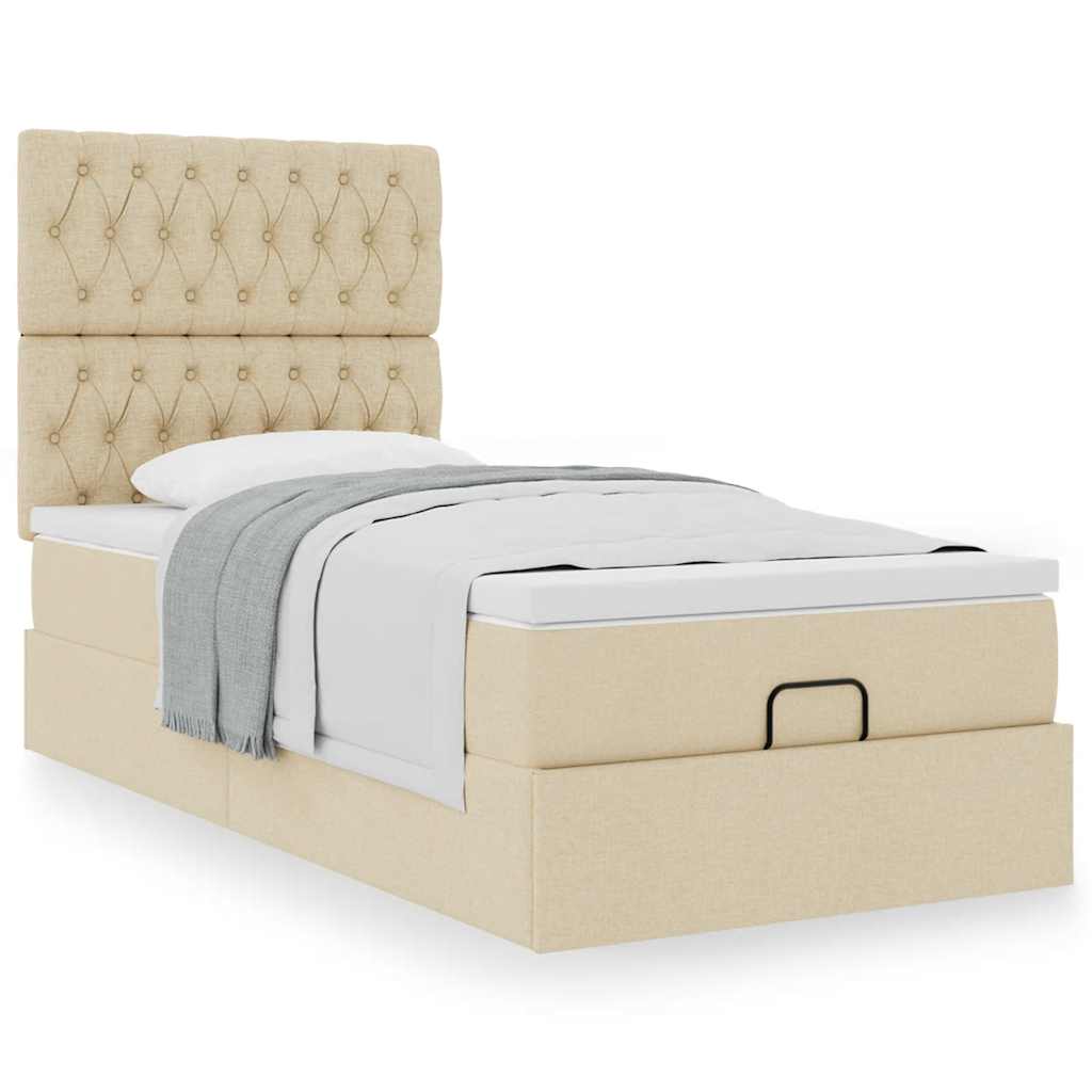 Vetonek Estructura de cama otomana con colchón, crema 90x190cm