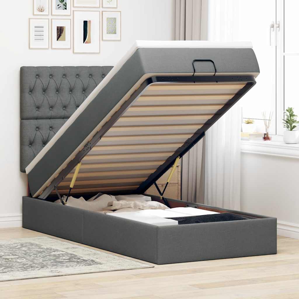 Vetonek Estructura cama otomana colchón tela gris oscuro 90x200cm