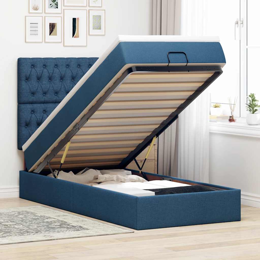 Vetonek Estructura de cama otomana con colchón tela azul 90x200 cm