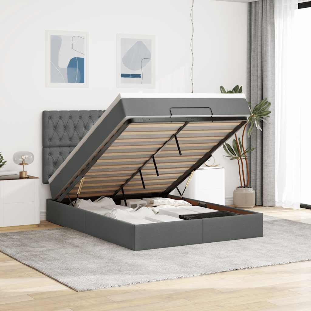 Vetonek Estructura cama otomana colchón tela gris oscuro 140x190cm