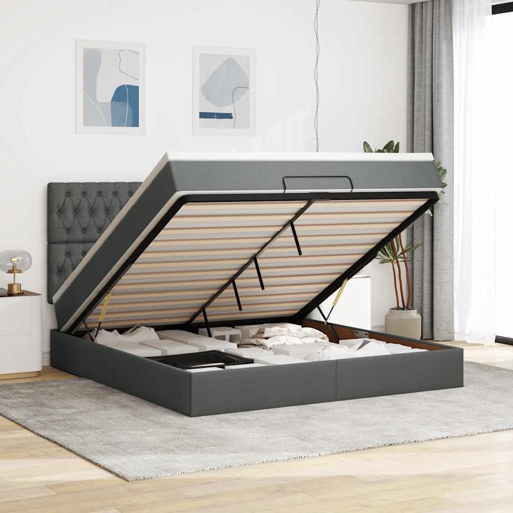 Vetonek Estructura cama otomana colchón tela gris oscuro 180x200cm