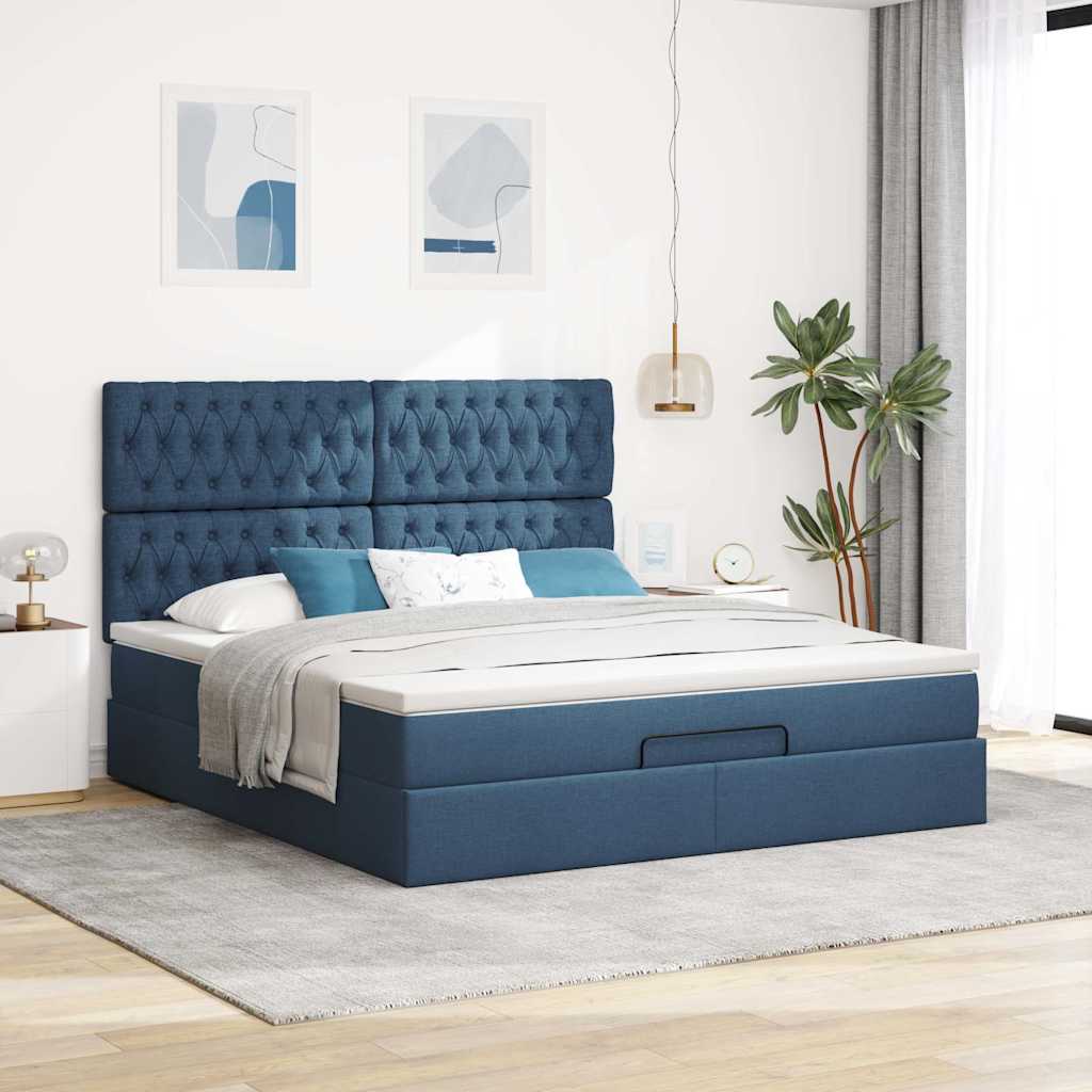 Ottoman bed structure with mattress, blue 180x200cm