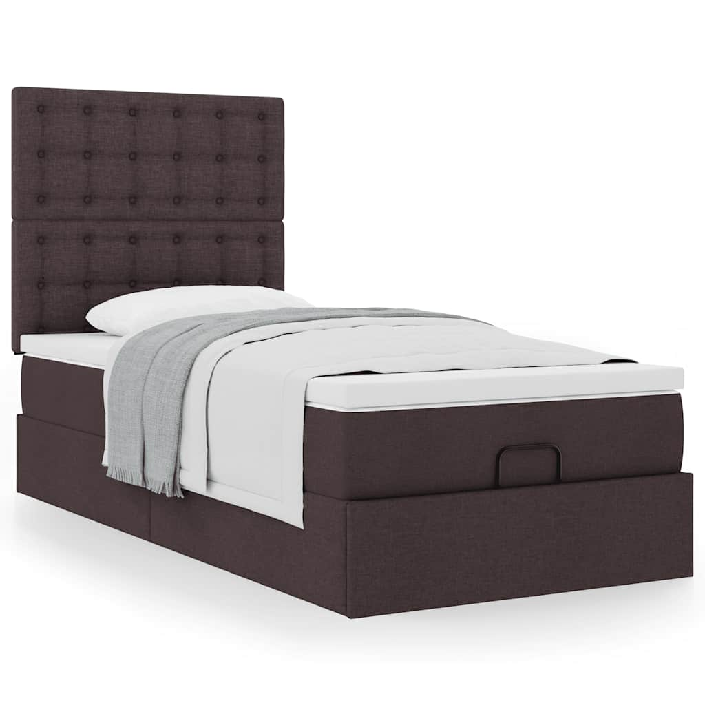 Vetonek Estructura cama otomana colchón tela marrón oscuro 90x190 cm