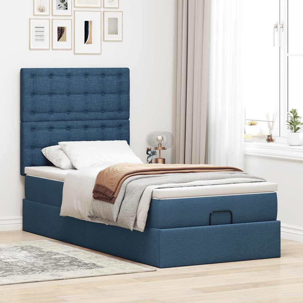 Ottoman bed structure with mattress, blue 90x190 cm