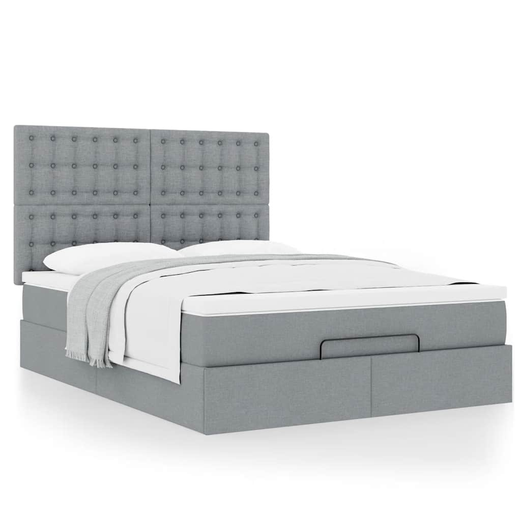 Vetonek Estructura cama otomana con colchón tela gris claro 140x190 cm