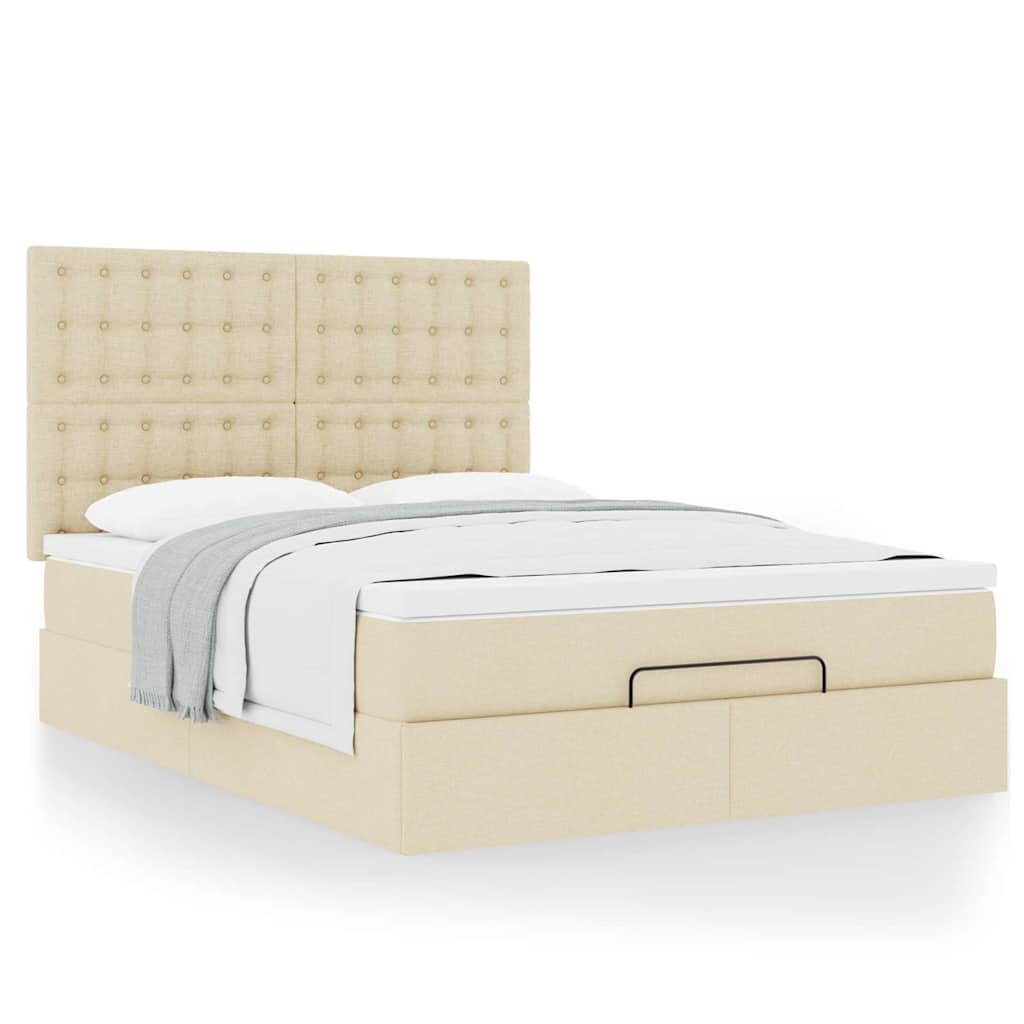 Vetonek Estructura de cama otomana con colchón tela crema 140x190cm