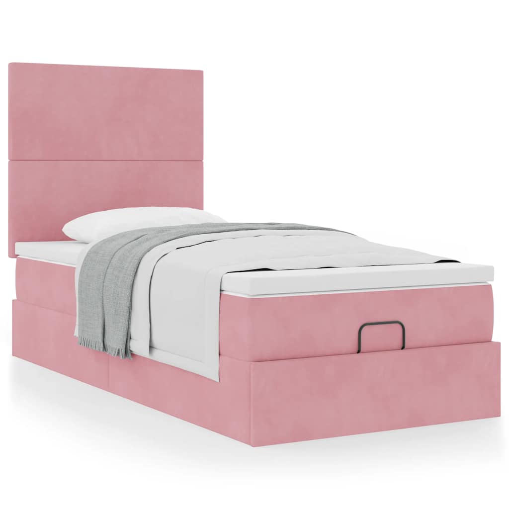 Vetonek Estructura cama otomana con colchones terciopelo rosa 90x190cm