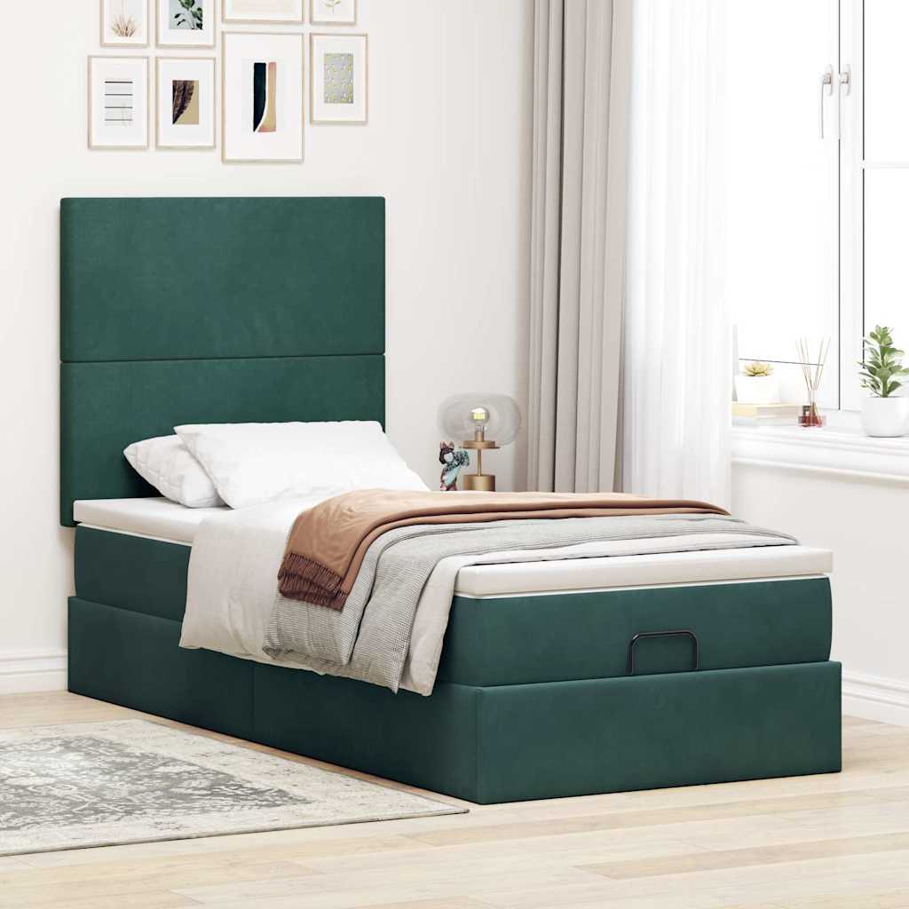 Otomana bed structure mattresses dark green velvet