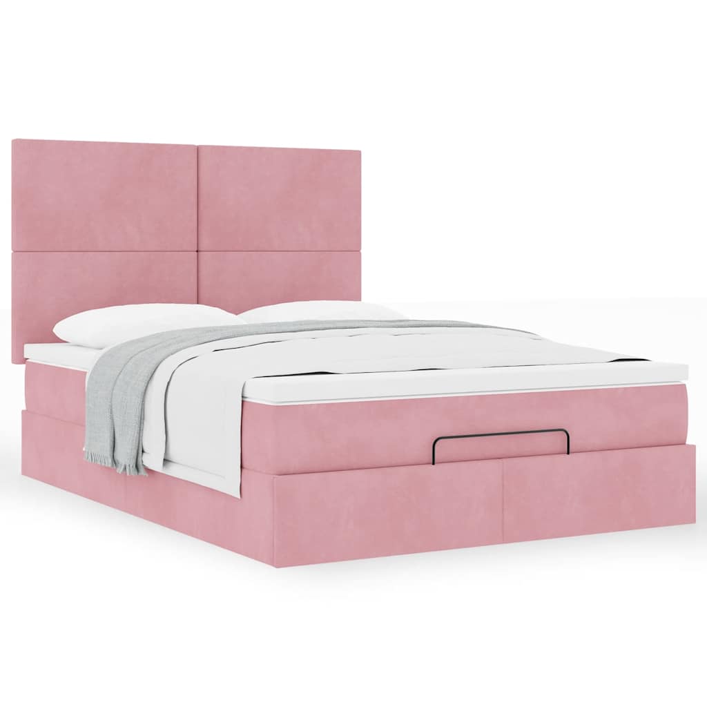 Vetonek Estructura cama otomana con colchones terciopelo rosa 140x190cm