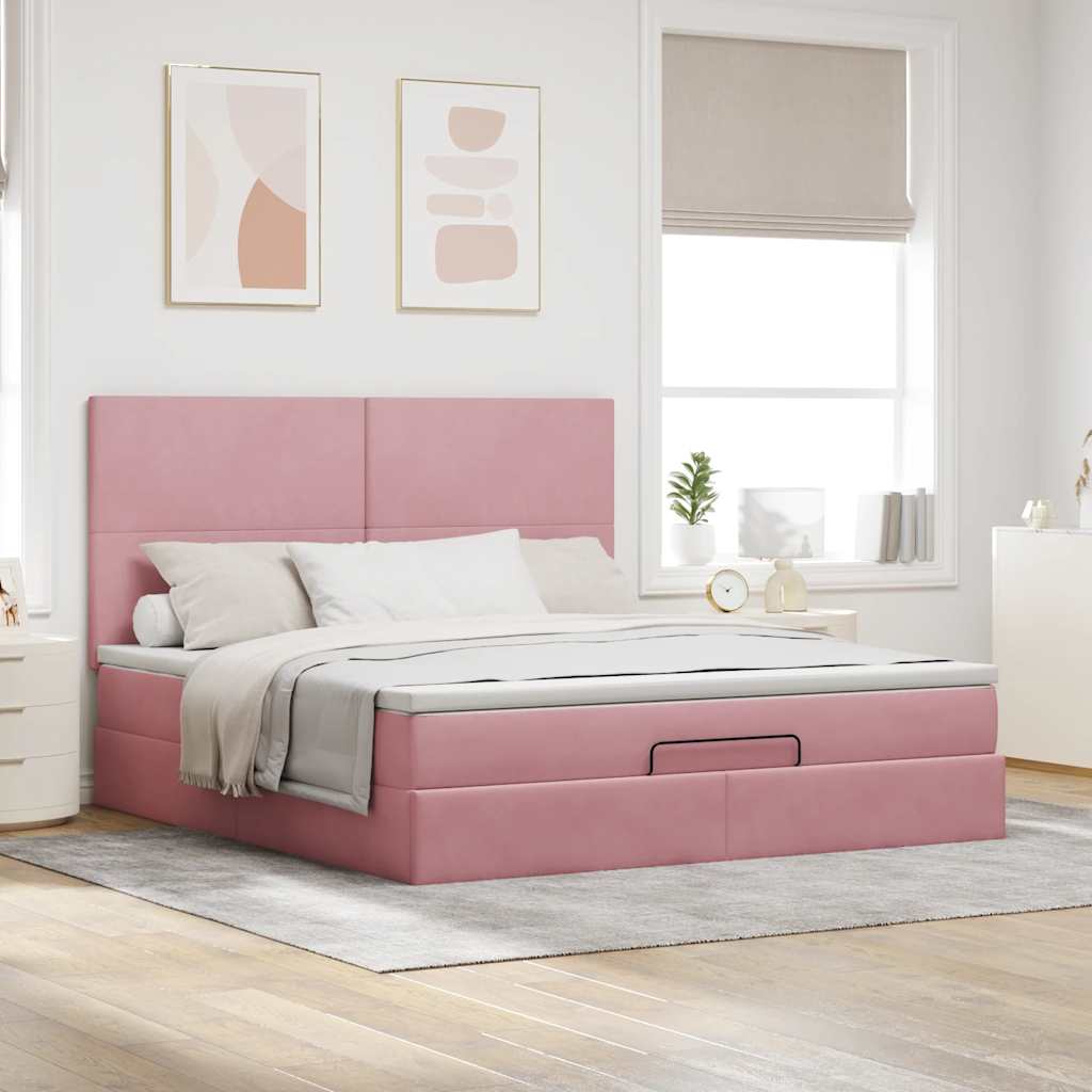 Ottoman Bed Structure Mattresses Pink velvet 180x200cm