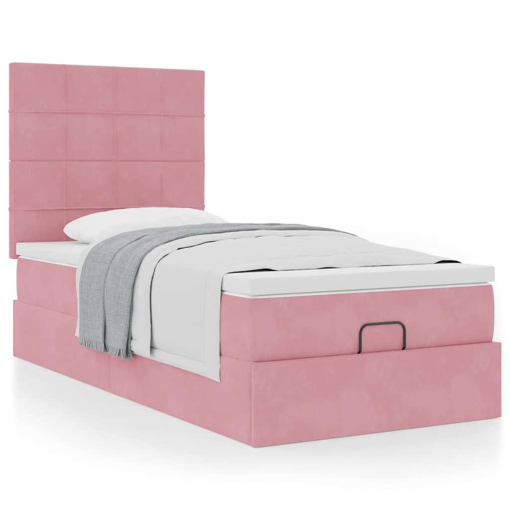 Vetonek Estructura cama otomana colchones terciopelo rosa 80x200cm