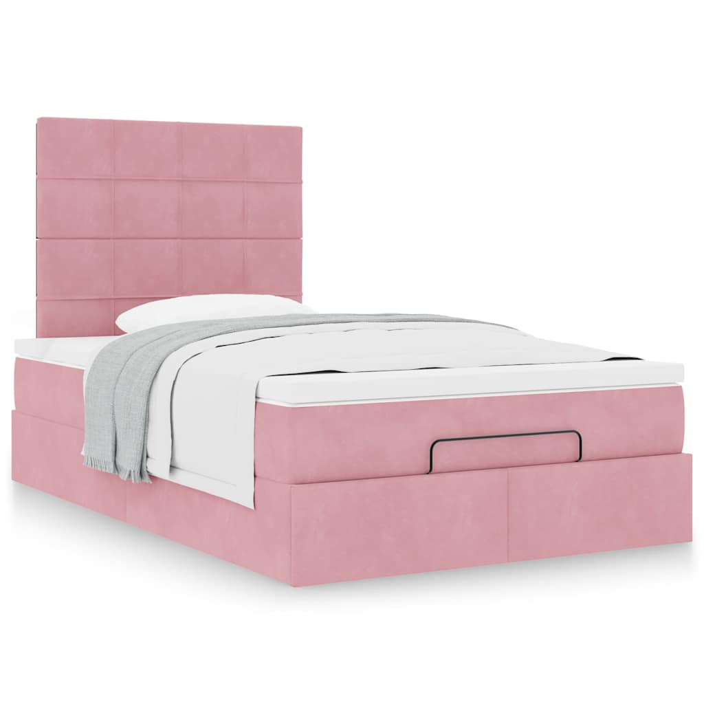 Vetonek Estructura cama otomana colchones terciopelo rosa 120x190 cm