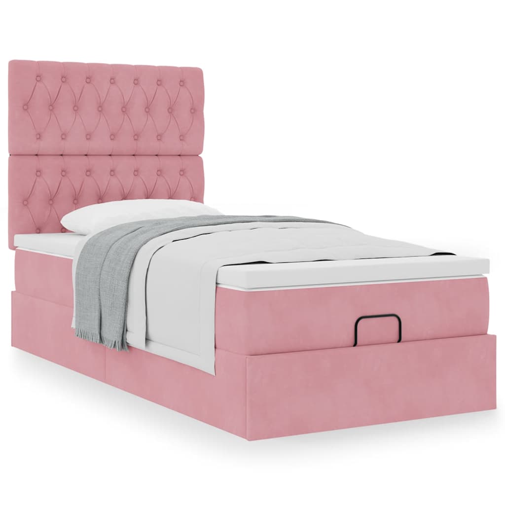 Vetonek Estructura cama otomana colchones terciopelo rosa 80x200cm