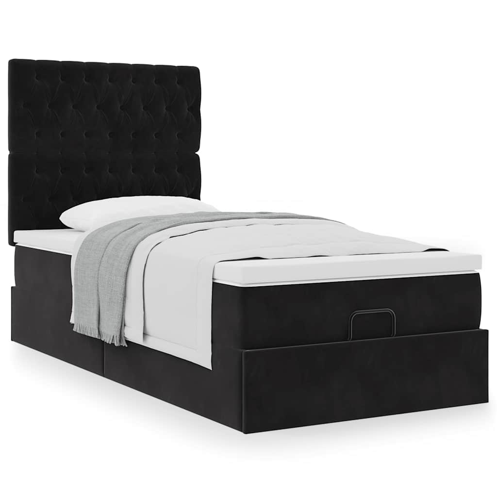 Vetonek Estructura cama otomana colchones terciopelo negro 90x200 cm